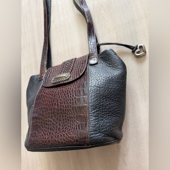Vtg Brighton Leather Handbag Purse Crossbody Shoulder Bag Black Moc Croc - Picture 2 of 12